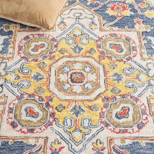 Handmade Premium Collection Woollen Rug Loop Pile Floral Hand Tufted Carpet for Living Room Bedroom Drawing Room Hall and Floor 12X18 Size (Copy) (Copy)