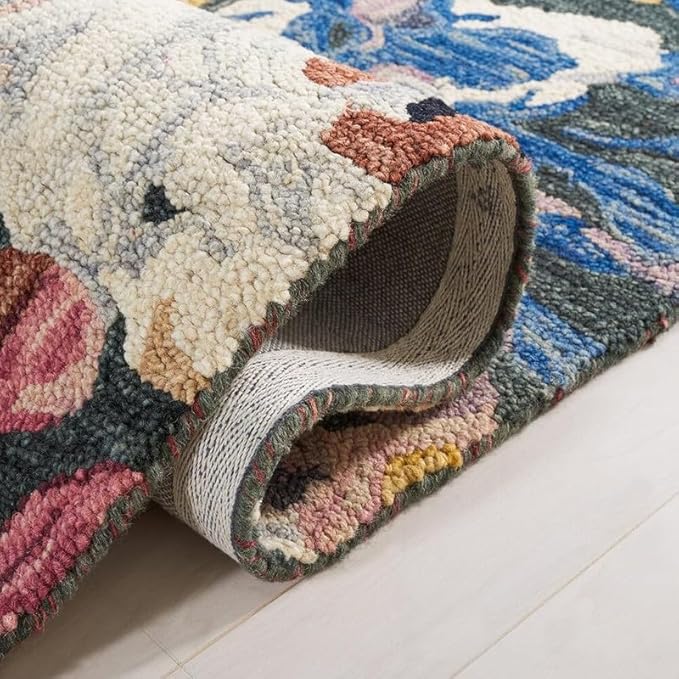 Handmade Premium Collection Woollen Rug Loop Pile Floral Hand Tufted Carpet for Living Room Bedroom Drawing Room Hall and Floor 12X18 Size (Copy) (Copy) (Copy)