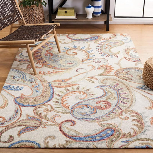 Handmade Premium Collection Woollen Rug Loop Pile Floral Hand Tufted Carpet for Living Room Bedroom Drawing Room Hall and Floor 12X18 Size