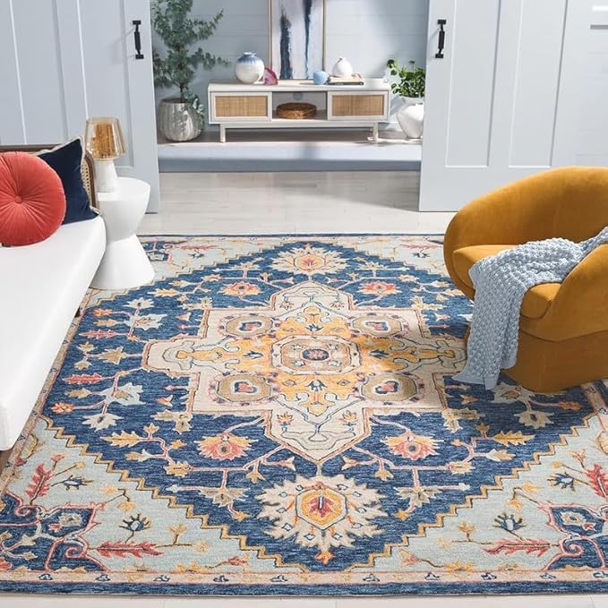 Handmade Premium Collection Woollen Rug Loop Pile Floral Hand Tufted Carpet for Living Room Bedroom Drawing Room Hall and Floor 12X18 Size (Copy) (Copy)