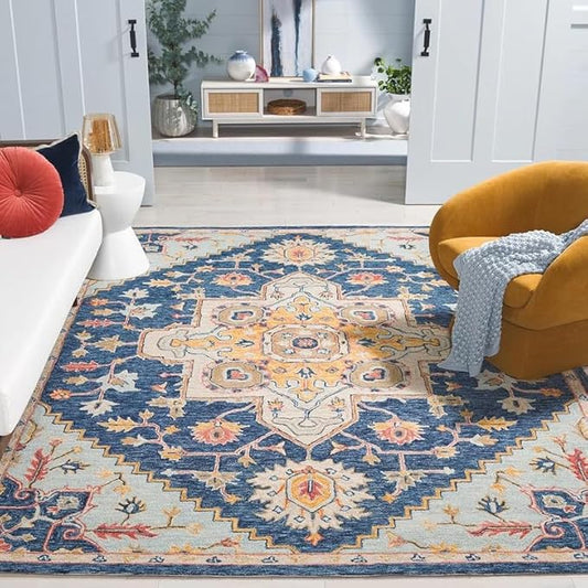 Handmade Premium Collection Woollen Rug Loop Pile Floral Hand Tufted Carpet for Living Room Bedroom Drawing Room Hall and Floor 12X18 Size (Copy) (Copy)