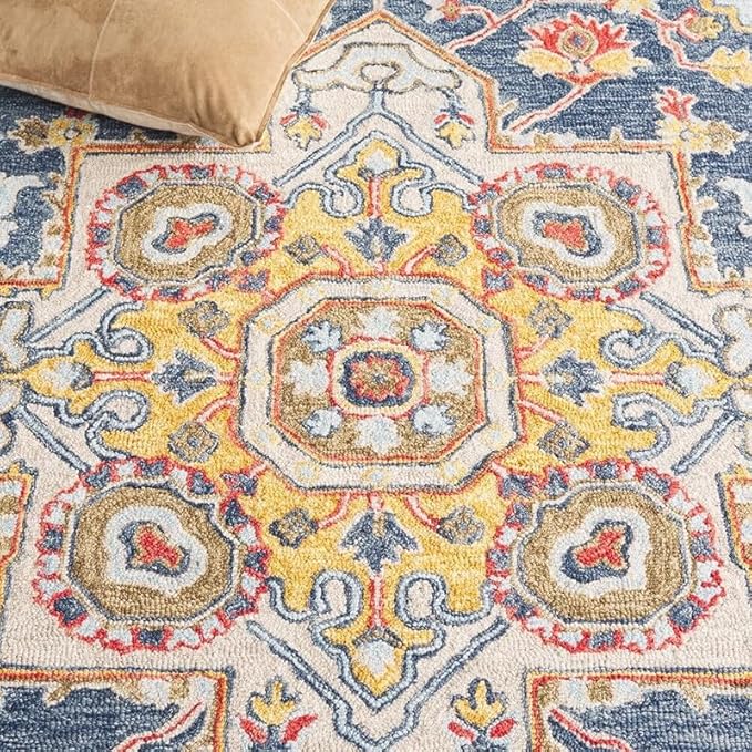 Handmade Premium Collection Woollen Rug Loop Pile Floral Hand Tufted Carpet for Living Room Bedroom Drawing Room Hall and Floor 12X18 Size (Copy) (Copy)