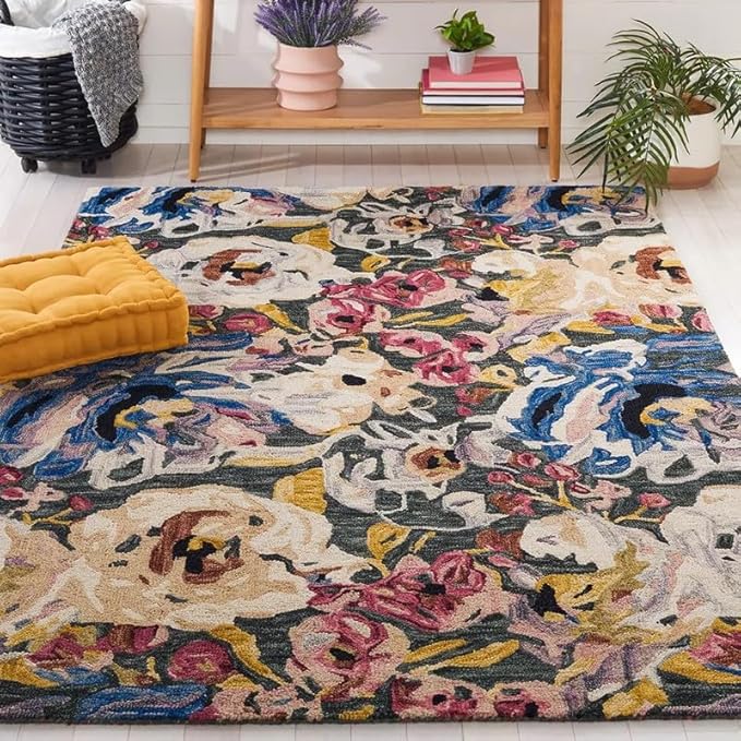 Handmade Premium Collection Woollen Rug Loop Pile Floral Hand Tufted Carpet for Living Room Bedroom Drawing Room Hall and Floor 12X18 Size (Copy) (Copy) (Copy)