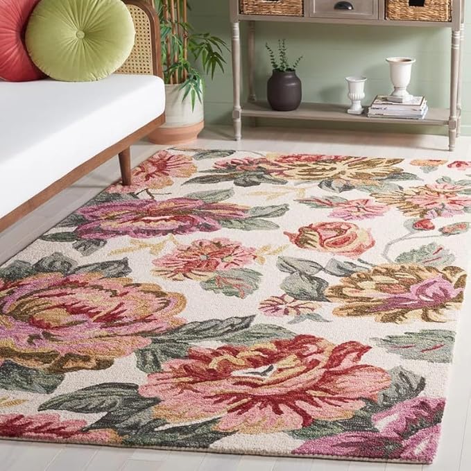 Handmade Premium Collection Woollen Rug Loop Pile Floral Hand Tufted Carpet for Living Room Bedroom Drawing Room Hall and Floor 12X18 Size (Copy) (Copy) (Copy) (Copy)