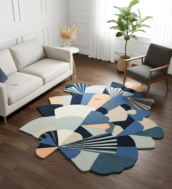 Hand Tufted Wool Rug 15x20 Ft – Modern Irregular Shape Aesthetic Carpet, 1 Inch Thick Pile, Anti-Skid Backing, Soft Handmade Woolen Area Rug for Living Room, Bedroom, Hall Décor